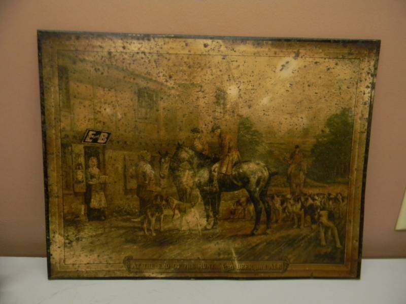 lot 44 image: VINTAGE E AND B BEER AND ALE SIGN TIN LITHOGRAPH - DETROIT MICHIGAN WALL TACKER WITH WOOD BACK - VERY OLD & VERY COOL PIECE - APPROX 21 BY 16 - SEE PICTURES