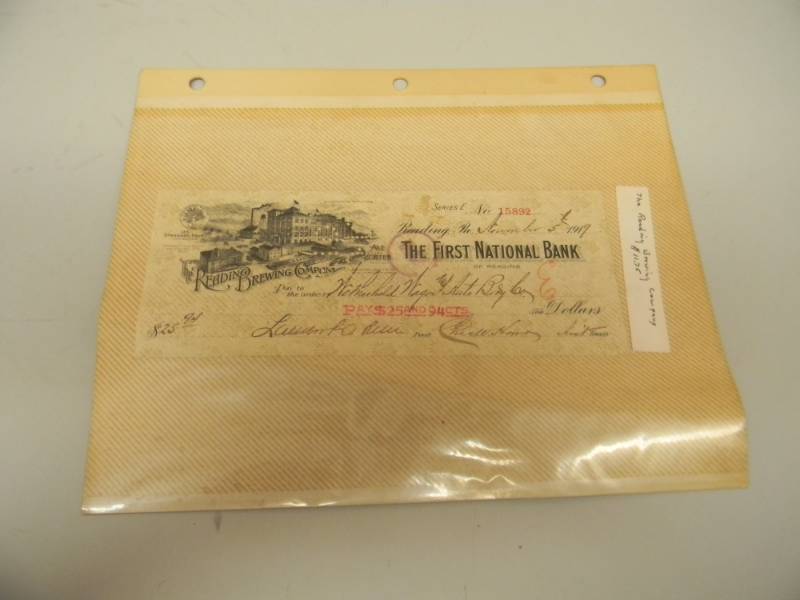 lot 45 image: VINTAGE BREWERIANA - Engraved Original READING BREWING COMPANY CHECK, DATED NOV. 5TH 1919 - Brewery Collectible High Quality Engraved - SEE PICTURES