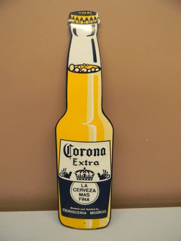 lot 48 image: CORONA EXTRA BOTTLE TIN BAR SIGN - NICE - APPROX 6 BY 20 - SEE PICTURES