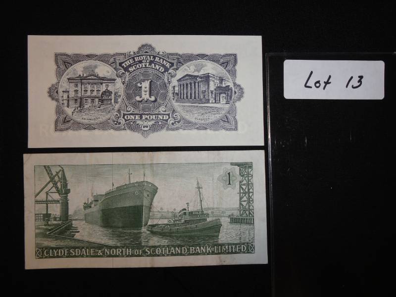 Two 1961 & 1965 Scotland 1 Pound SN CG961347 & BC295933 - rated VF and Uncirculated