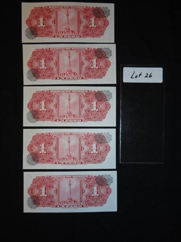 Five 1969 Mexico Consecutive and Uncirculated Pesos