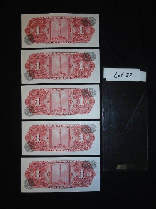 Five 1969 Mexico Consecutive and Uncirculated Pesos