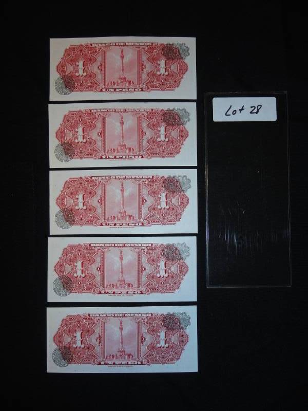 Five 1969 Mexico Consecutive and Uncirculated Pesos