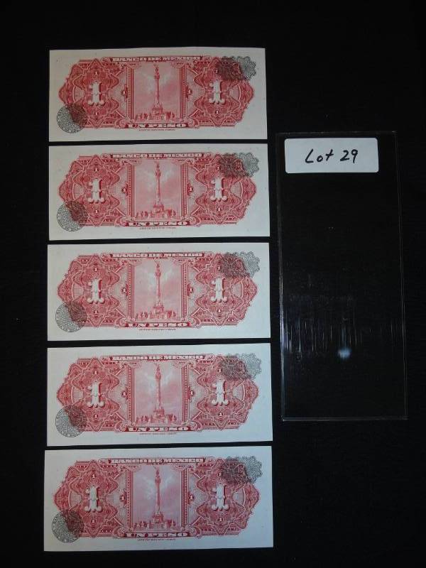 Five 1969 Mexico Consecutive and Uncirculated Pesos