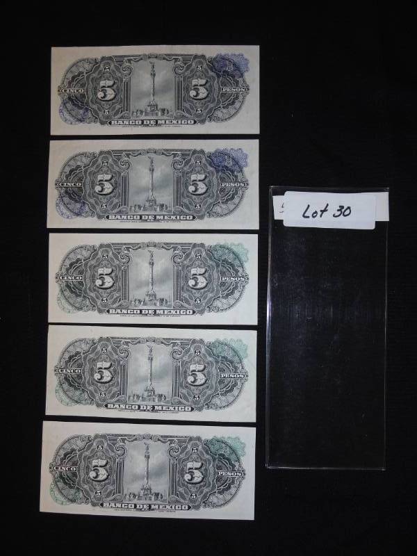 Five 1969 Mexico Uncirculated Pesos