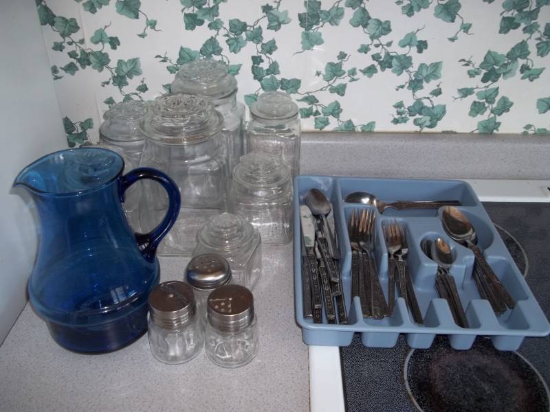 lot 358 image: Silverware and Glass Canisters