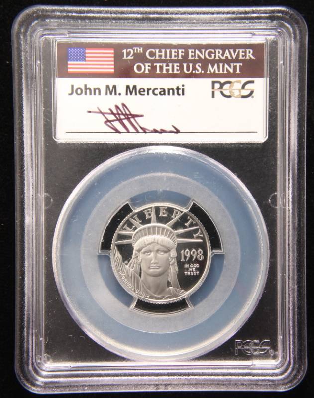 RARE 1998-W US $25 PROOF PLATINUM 14 OZ.  MERCANTI SIGNED PR70DCAM PCGS