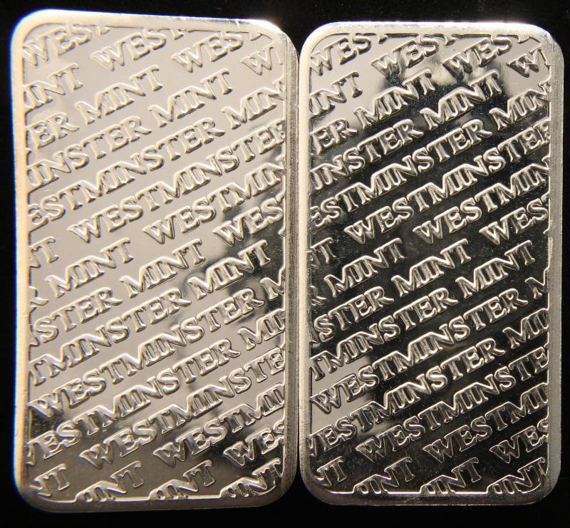 10 TROY OZ. .999 FINE SILVER 2 CONSECUTIVE SERIAL #  5 OZ BARS WESTMINSTER MINT