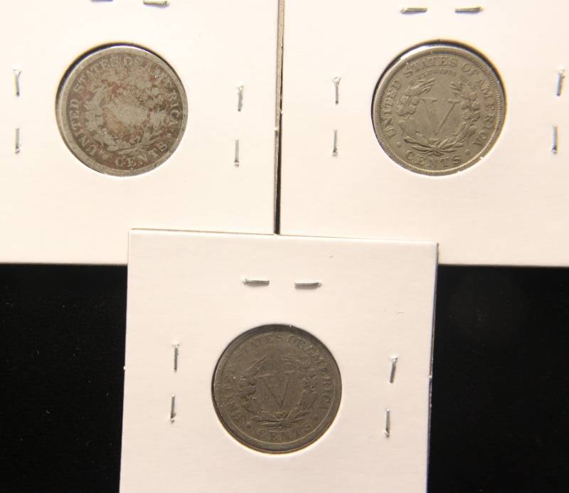 3 LIBERTY NICKELS 1883 1896 1897