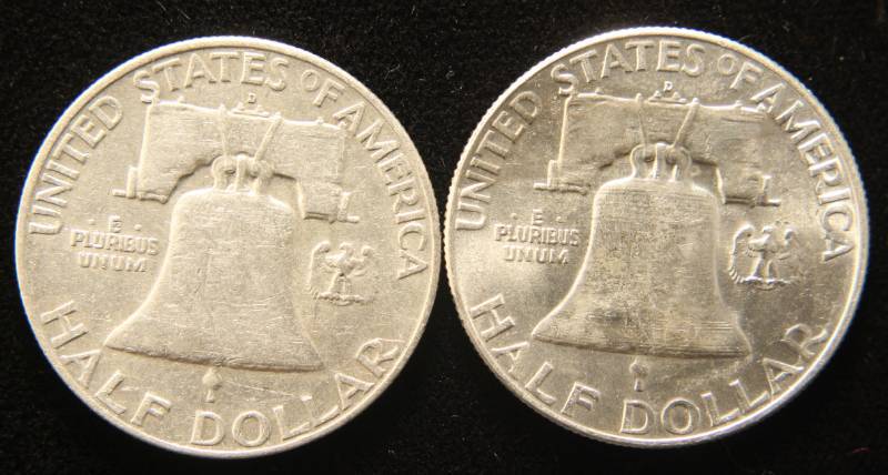 2  AU-UNC FRANKLIN HALF DOLLARS 1959-D 1960-D