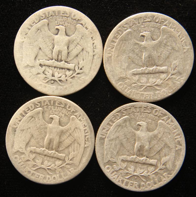 4 WASHINGTON QUARTERS 1940 1941 1941-D 1943-S