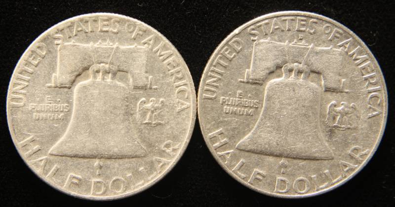 2 FRANKLIN HALF DOLLARS 1954 1954-D