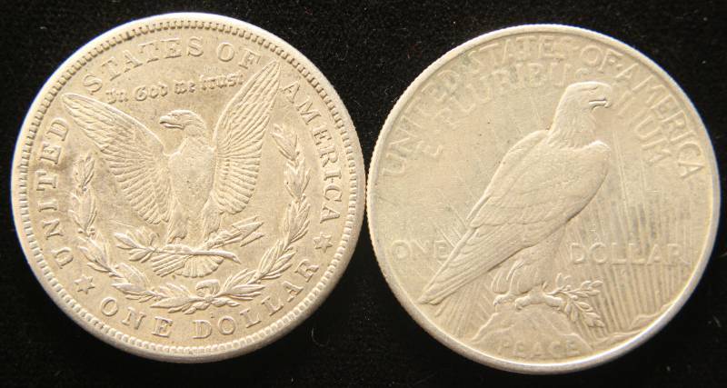 2 SILVER DOLLARS 1921-S MORGAN  1925 PEACE