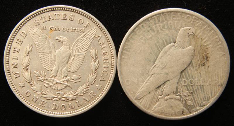 2 SILVER DOLLARS 1921-D MORGAN  1922-S PEACE