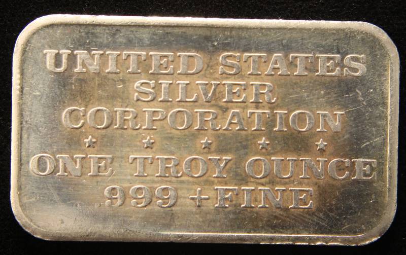 1 TROY OZ. .999 FINE SILVER BAR 1974 CARRY NATION US SILVER CORP