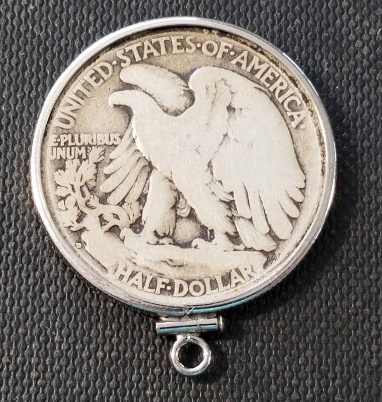 1917-D REVERSE MINT MARK WALKING LIBERTY HALF IN BEZEL
