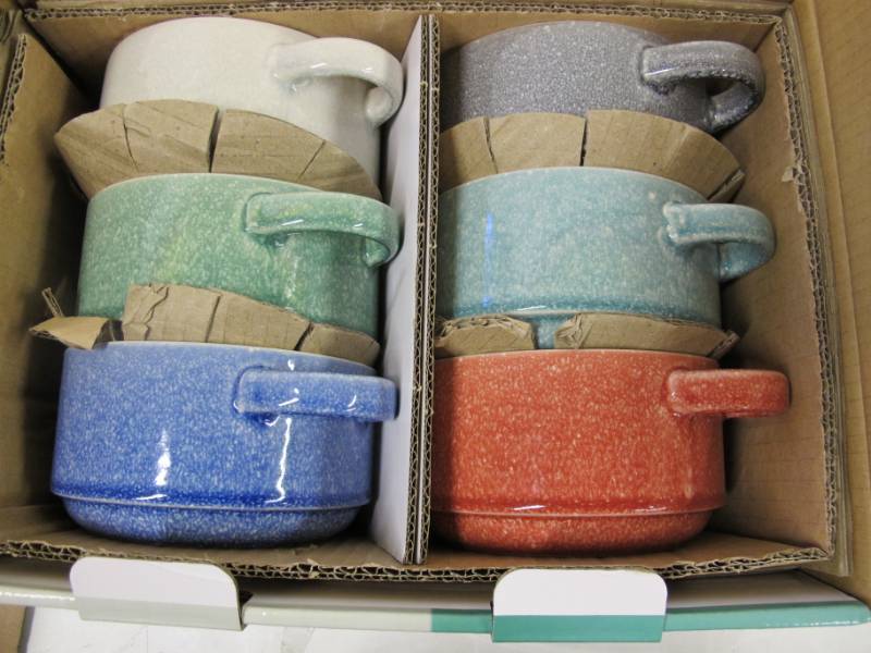 lot 58 image: Gourmet Basics Emma by Mikasa - Double Handle Stackable Bowls wDurable Stoneware & Speckled Glaze FinishMicrowave & Dishwasher SafeGreat for Soups, Chili, Stews, Side Dishes, 26oz, Set of 6