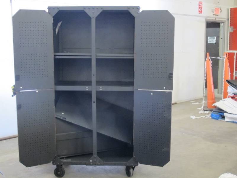 lot 77 image: Whalen Industrial Metal and Wood 72 Tall Storage Cabinet - Wheeled Shelving Unit