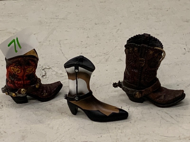 lot 71 image: Lot Of (3) Miniature Decorative Cowboy Boots