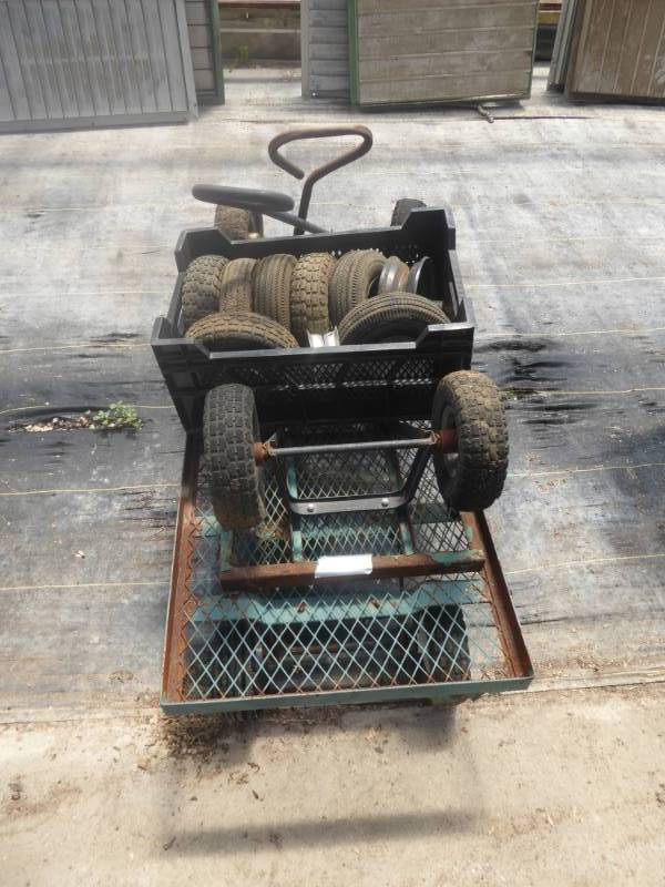 lot 61 image: Lot of Two Steel Garden Carts & Crate of Cart Tires