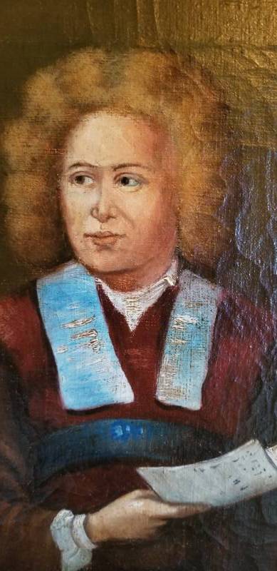 lot 66 image: Vintage Oil Portrait - Composer in Red