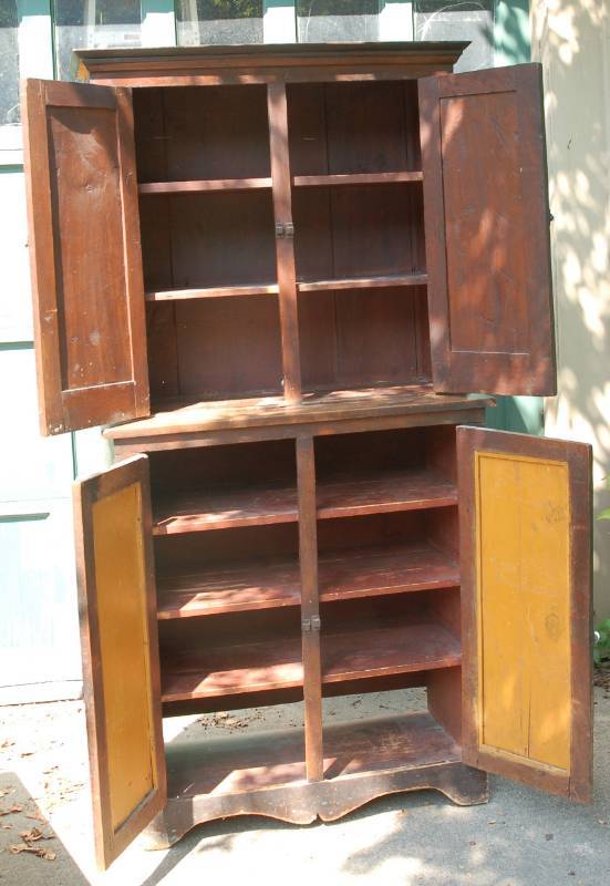 lot 1 image: Antique Primitive Linen Press Pantry Cabinet