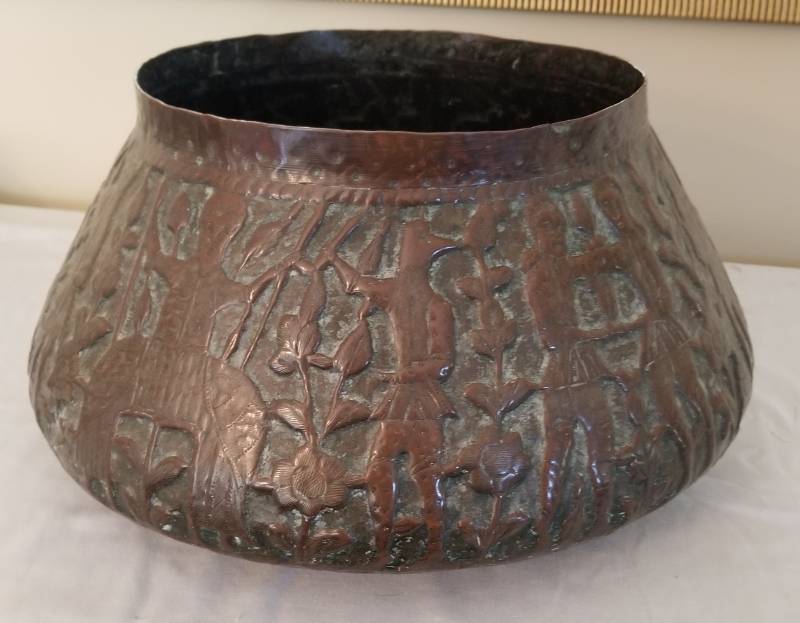 lot 6 image: Antique Figural Copper Urn