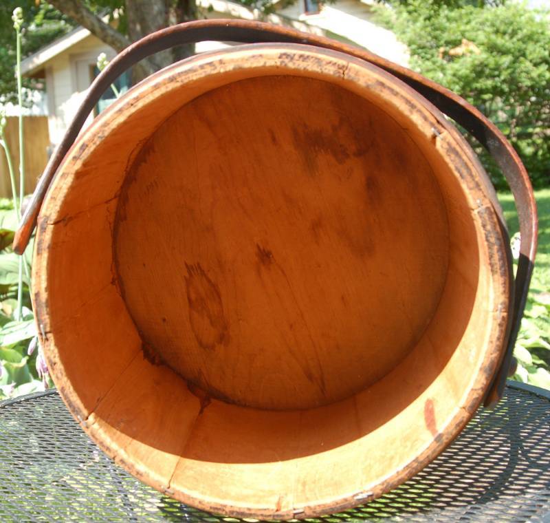 lot 38 image: Primitive Firkin Maple Syrup Bucket