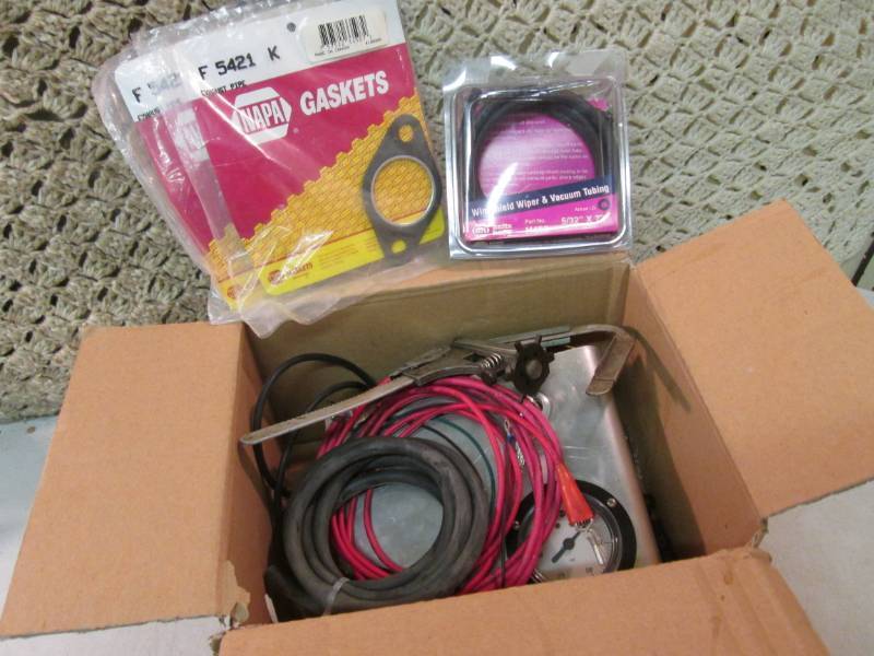 lot 4 image: Box of Misc Auto Parts Tools Etc  F...