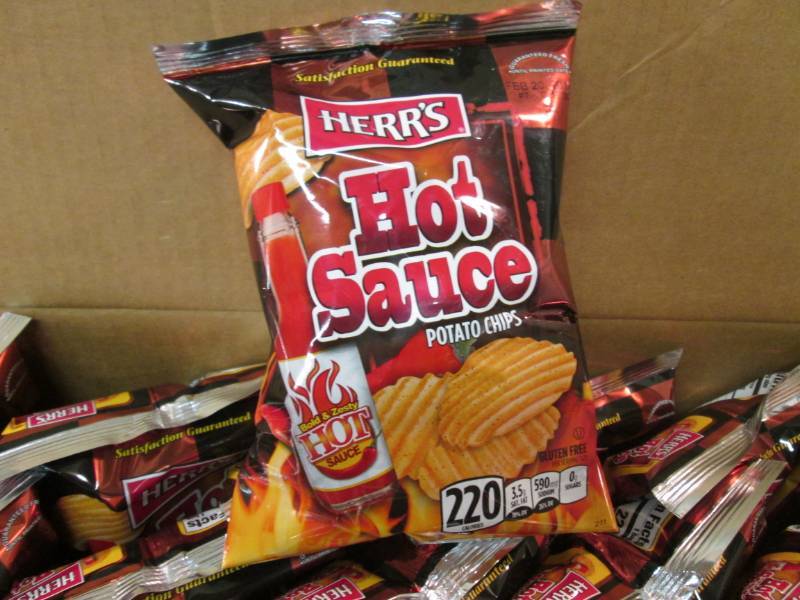 lot 158 image: Case of 30 Bags of Herrs Hot Sauce...
