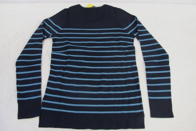 NEW WOMENS KIRKLAND SIGNATURE CREWNECK SWEATER- Small - Blue Stripe - RIB KNIT STRETCH