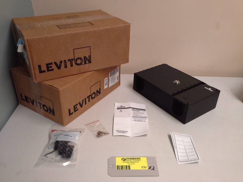 lot 130 image: Lot of (2) Leviton Fiber Optic Patch Panel Lock Box, Mounts, Keys