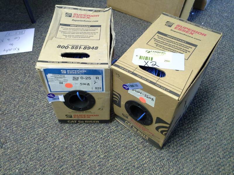 lot 208 image: Lot of (2) Superior Essex Cat5e Cable Blue Generic Bix, 4x24 Marathon Cat5e CMRBL1KFPB Box