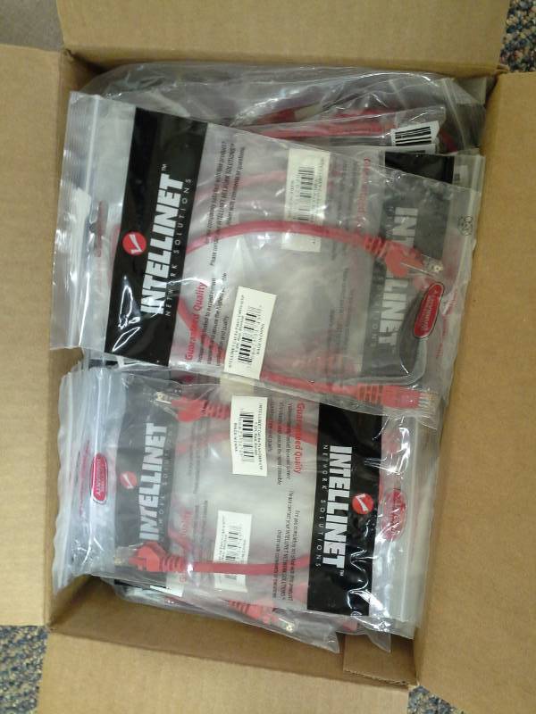 lot 247 image: Lot of (113) Intellinet Assembly Patch RJ45 Cat5e Red 1ft. Non-Booted Patch Cables