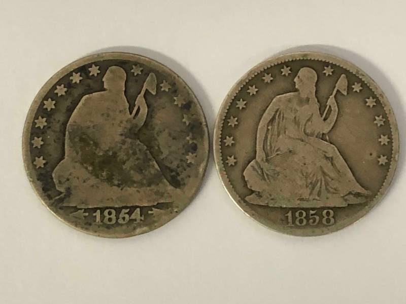 lot 95 image: 2 Seated Liberty Half Dollars 1854-O and 1858-O
