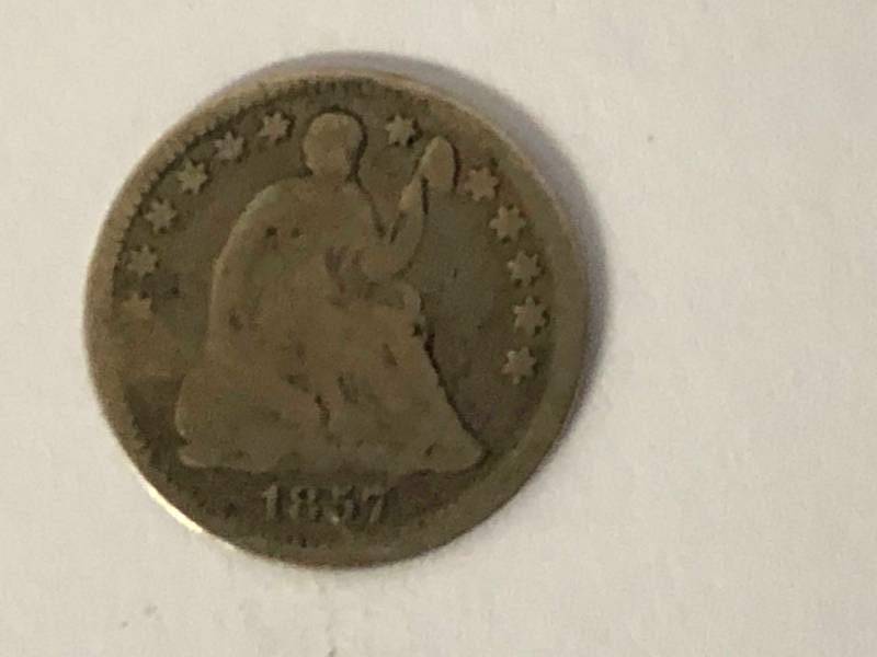 lot 96 image: 1857 Seated Liberty Half Dime (Variety 2)