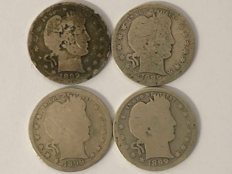 lot 99 image: 4 Barber Quarters All 4 are 1899