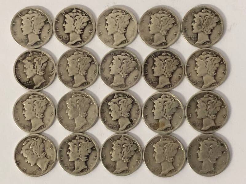 lot 100 image: 20 Mercury Dimes 1928-45 Various Mint Marks