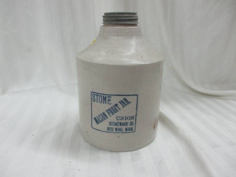 lot 108 image: Vintage Stone Mason Fruit Jar Union Stoneware Co Red Wing MINN