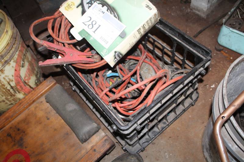 lot 281 image: Extension Cords, Jumper Cables, Plastic Crate