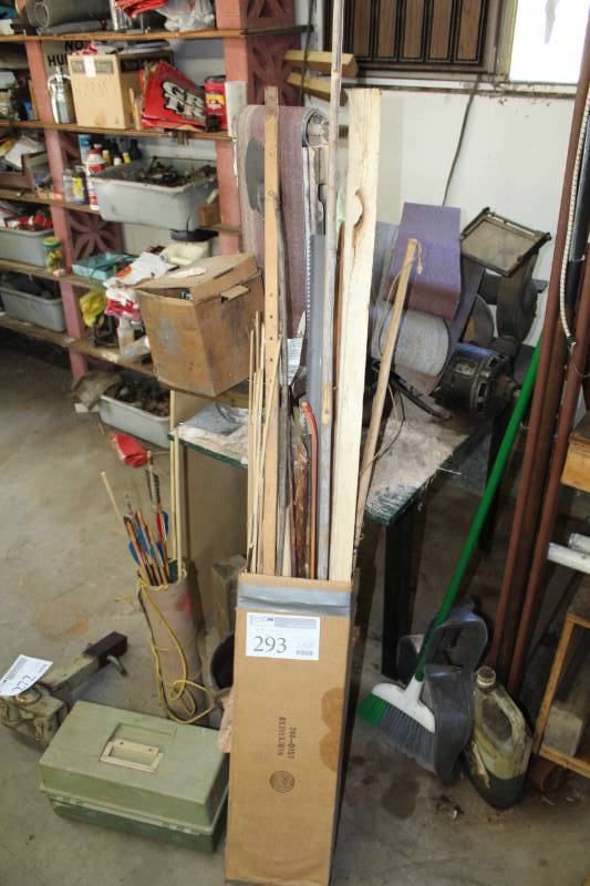 lot 293 image: Hand-Made Archery Arrows, Quiver, Spears, Tool Box with Accessories and Hardware