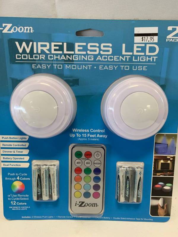 lot 24 image: 2 Pack Wireless Color Changing Lights with Remote