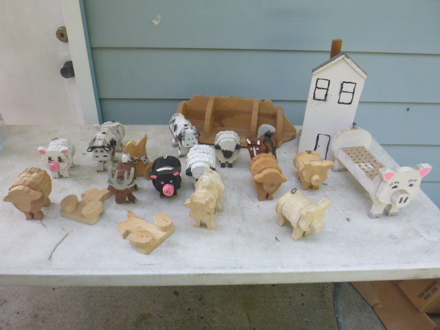 lot 121 image: Homemade Wooden Farm Animals