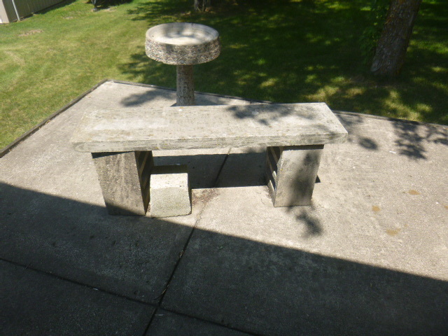 lot 170 image: Cement Bench and Bird Bath