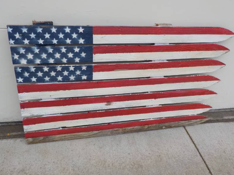 lot 2 image: Wood Painted Flag 48 x 26...