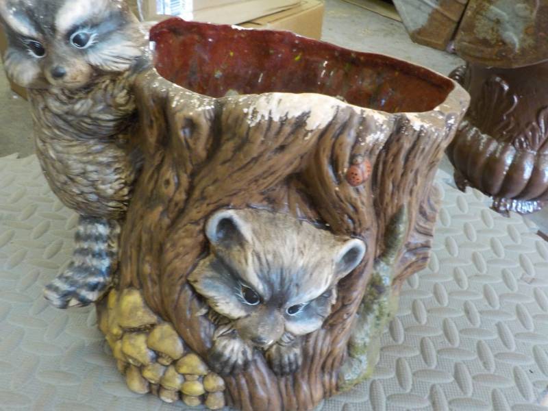lot 62 image: Raccoon Planter 11 Diameter- 12 H...