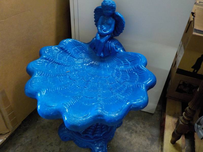 lot 156 image: Royal Blue Cement Bird Bath 27 Hig...