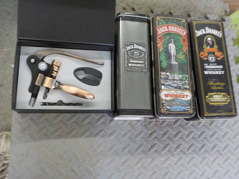 lot 162 image: 3 Jack Daniels Tins and Wine Access...