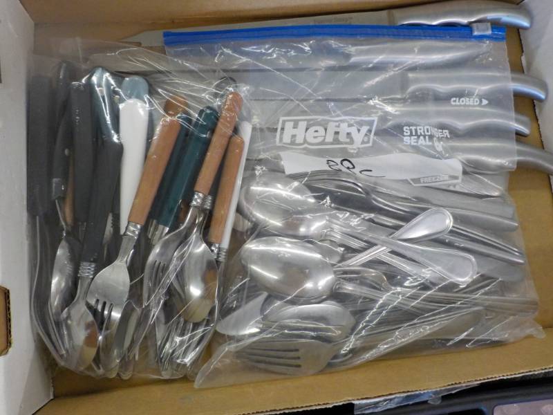 lot 180 image: Box of Silverware and Knives...