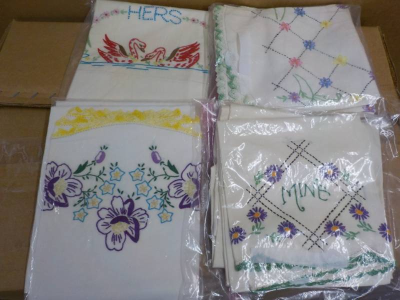 lot 260 image: 4 Sets Cross Stitched Pillowcases...